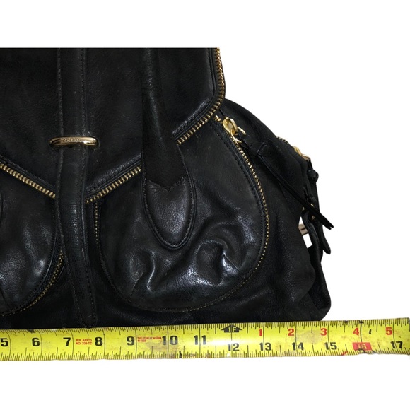 Botkier Black Leather Gold Hardware Zipper Accent Satchel Shoulder Bag - Picture 14 of 16